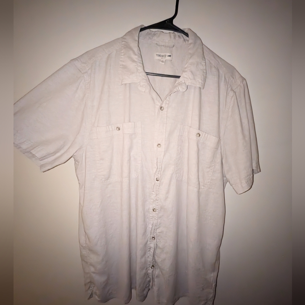 Toad&Co XL Slim Fit Button Down Short Sleeve Collared Shirt Light Tan
